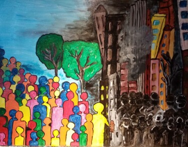 Painting titled "Foule" by Bruno Barbier, Original Artwork, Acrylic