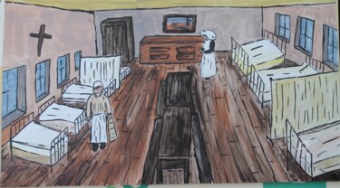 Malerei mit dem Titel "Hôpital" von Bruno Barbier, Original-Kunstwerk, Acryl