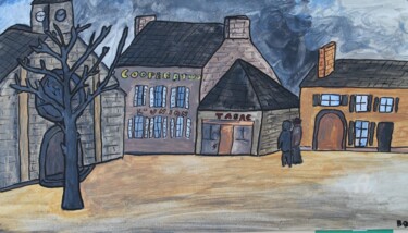 Painting titled "Village de Chefresne" by Bruno Barbier, Original Artwork, Acrylic