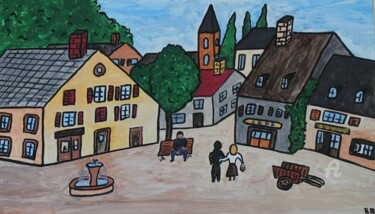 Malerei mit dem Titel "Village de Montbray" von Bruno Barbier, Original-Kunstwerk, Acryl