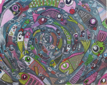 Painting titled "poissons.jpg" by Bruno Bourdeau, Original Artwork, Acrylic