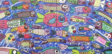 Painting titled "poissons double" by Bruno Bourdeau, Original Artwork, Acrylic