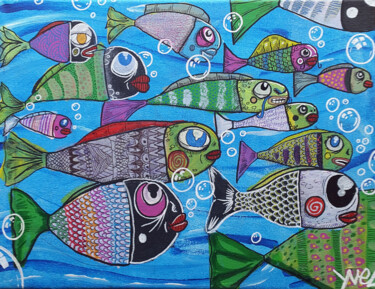 Peinture intitulée "poissonspetit.jpg" par Bruno Bourdeau, Œuvre d'art originale, Acrylique