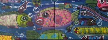 Painting titled "petit-poissons-doub…" by Bruno Bourdeau, Original Artwork, Acrylic