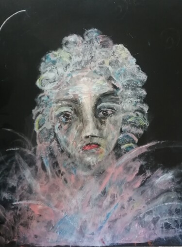 Painting titled "Un visage d'argent." by Bruno Briatte, Original Artwork, Acrylic Mounted on Wood Stretcher frame