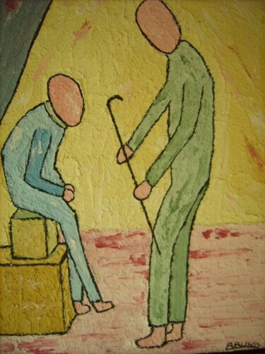 Painting titled "Père et fils n°5" by Bruno Briatte, Original Artwork, Oil
