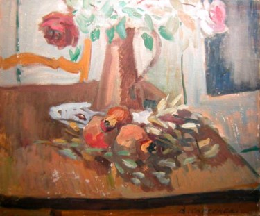 Painting titled "Fiori e melograni" by Bruno Carcereri, Original Artwork, Oil