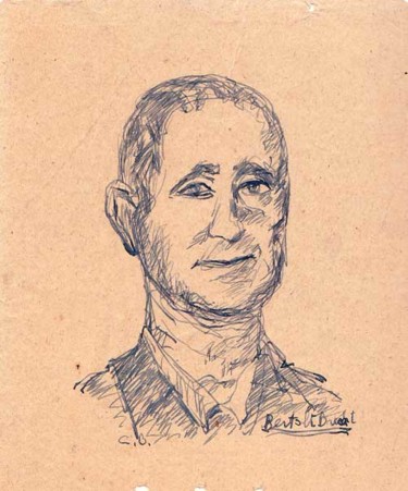 Drawing titled "Bertolt  Brecht" by Bruno Carcereri, Original Artwork, Ink