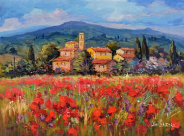 Pittura intitolato "Flowering of reds -…" da Bruno Chirici, Opera d'arte originale, Olio Montato su Telaio per barella in le…