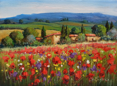 Картина под названием "Colorful flowers fi…" - Bruno Chirici, Подлинное произведение искусства, Масло Установлен на Деревянн…