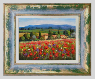 Painting titled "Colorful flowers fi…" by Bruno Chirici, Original Artwork, Oil Mounted on Wood Stretcher frame