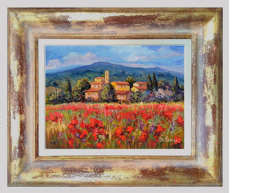 Картина под названием "Flowering of red -…" - Bruno Chirici, Подлинное произведение искусства, Масло Установлен на Деревянна…