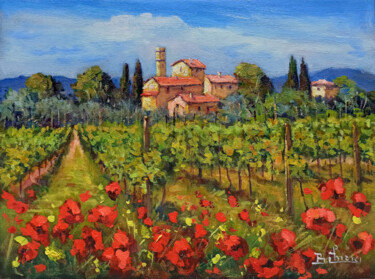 Painting titled "Flowering in the vi…" by Bruno Chirici, Original Artwork, Oil Mounted on Wood Stretcher frame