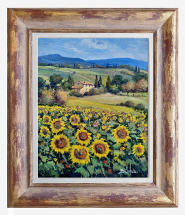 Painting titled "Sunflowers carpet -…" by Bruno Chirici, Original Artwork, Oil Mounted on Wood Panel