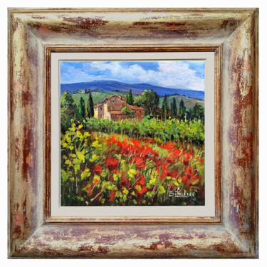 Painting titled "Country house in fl…" by Bruno Chirici, Original Artwork, Oil Mounted on Wood Stretcher frame