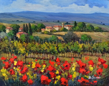 Peinture intitulée "Flowers in the vine…" par Bruno Chirici, Œuvre d'art originale, Huile Monté sur Châssis en bois