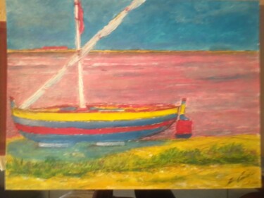 Painting titled "Barque de pêcheur a…" by Bruno Crovi, Original Artwork, Oil