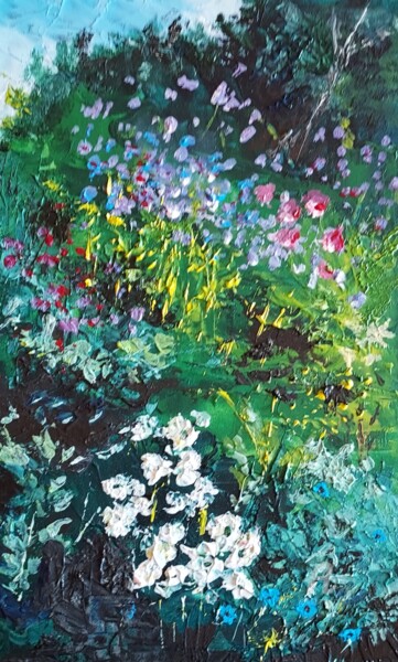 Painting titled "jardin" by Bruno Devault, Original Artwork, Acrylic
