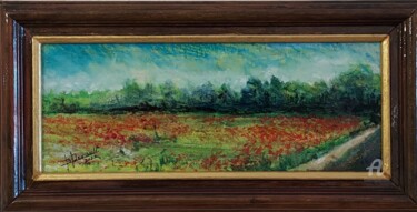 Painting titled "coquelicots" by Bruno Devault, Original Artwork, Acrylic Mounted on Cardboard