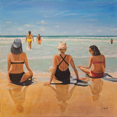 Painting titled "Les Baigneuses" by Bruno Ducrot, Original Artwork, Oil Mounted on Wood Stretcher frame