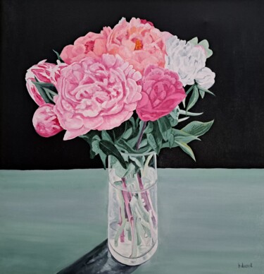 Painting titled "Les Pivoines" by Bruno Ducrot, Original Artwork, Oil