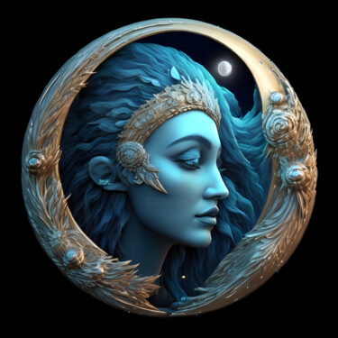 Grafika cyfrowa / sztuka generowana cyfrowo zatytułowany „Moon Goddess 01” autorstwa Bruno Dujardin, Oryginalna praca, Obraz…