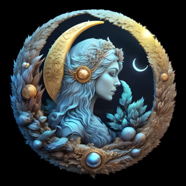 Arts numériques intitulée "Moon Goddess 02" par Bruno Dujardin, Œuvre d'art originale, Image générée par l'IA
