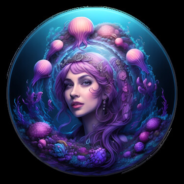 Цифровое искусство под названием "Queen Jellyfishes 02" - Bruno Dujardin, Подлинное произведение искусства, Изображение, сге…