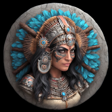 Digital Arts titled "Aztec Woman Warrior…" by Bruno Dujardin, Original Artwork, AI generated image