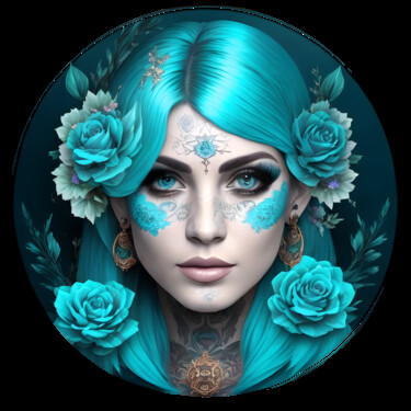 Digital Arts titled "Turquoise T 01" by Bruno Dujardin, Original Artwork, AI generated image