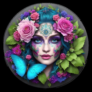 Arts numériques intitulée "Floral Face 02" par Bruno Dujardin, Œuvre d'art originale, Image générée par l'IA