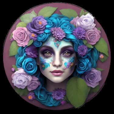 Цифровое искусство под названием "Floral Face 01" - Bruno Dujardin, Подлинное произведение искусства, Изображение, сгенериро…