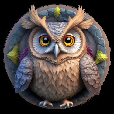 Digital Arts titled "Owl Pixie 02" by Bruno Dujardin, Original Artwork, AI generated image
