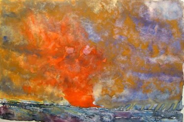 Painting titled "ciel rouge" by Bruno Dumont, Original Artwork, Oil