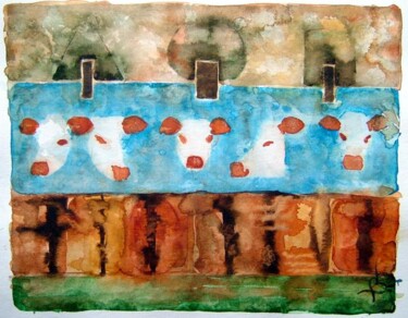 Painting titled "5 vaches" by Bruno Dumont, Original Artwork, Oil