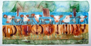 Painting titled "6 vaches" by Bruno Dumont, Original Artwork, Oil