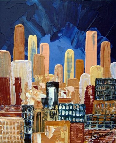 Painting titled "city 10" by Bruno Dumont, Original Artwork, Oil
