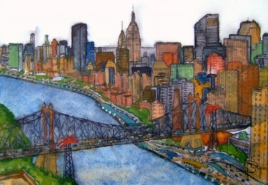 Painting titled "new-york 7 pont de…" by Bruno Dumont, Original Artwork, Watercolor