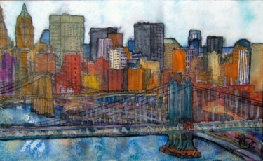 Peinture intitulée "new-york 15 pont de…" par Bruno Dumont, Œuvre d'art originale, Huile