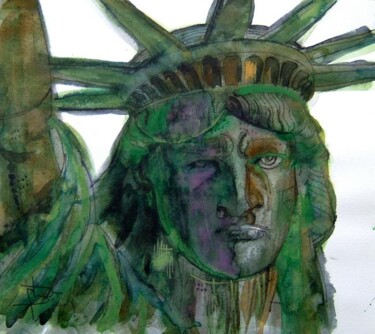 Pintura intitulada "new-york 19 statue…" por Bruno Dumont, Obras de arte originais, Óleo