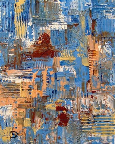 Painting titled "mur bleu" by Bruno Dumont, Original Artwork, Oil