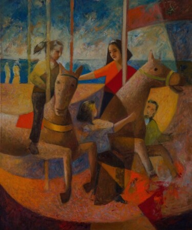 Painting titled "Carrousel" by Bruno Gaulin, Original Artwork, Oil Mounted on Wood Stretcher frame