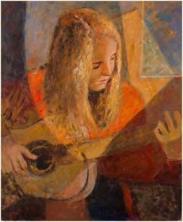 Painting titled "La Guitariste" by Bruno Gaulin, Original Artwork, Oil