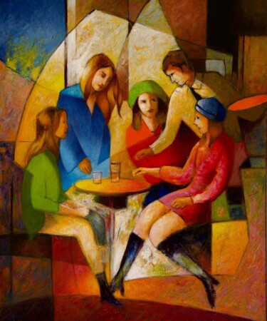Painting titled "Le P’tit café" by Bruno Gaulin, Original Artwork, Oil