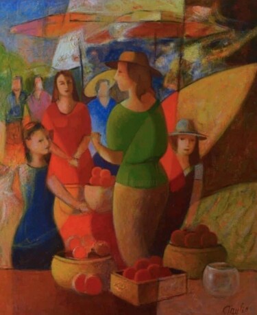Pintura intitulada "Le Marché de Proven…" por Bruno Gaulin, Obras de arte originais, Óleo Montado em Armação em madeira