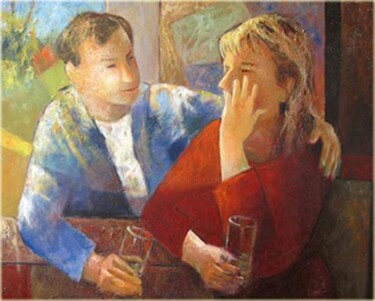 Painting titled "la conversation" by Bruno Gaulin, Original Artwork, Oil Mounted on Wood Stretcher frame
