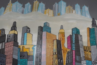 Painting titled "city" by Bruno Gelebart, Original Artwork, Acrylic Mounted on Wood Stretcher frame