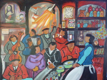 Painting titled "bar." by Bruno Gelebart, Original Artwork, Acrylic Mounted on Wood Stretcher frame