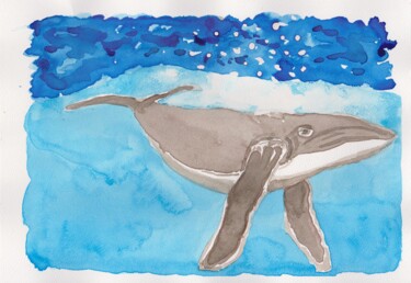 Painting titled "BALEINE" by Bruno Hertzog, Original Artwork, Watercolor