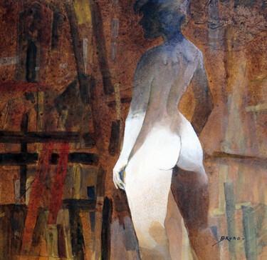 Painting titled "Nue dans l'atelier" by Bruno Le Sourd, Original Artwork, Acrylic